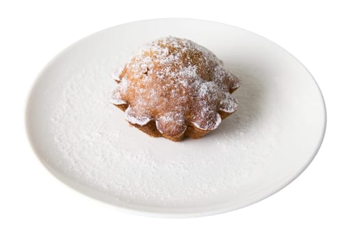Cake at plate on white background.