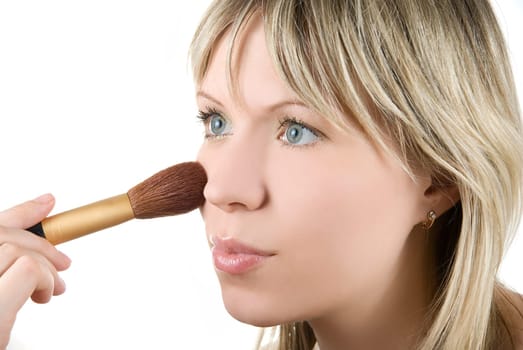 Make up and painting of pretty girl on white