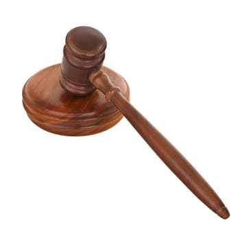 wooden gavel isolated on pure white background