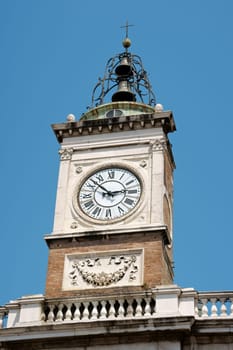Ravenna, detail of the clock tower in Piazza del Popolo. This tower was built during the venetian governament of the town.