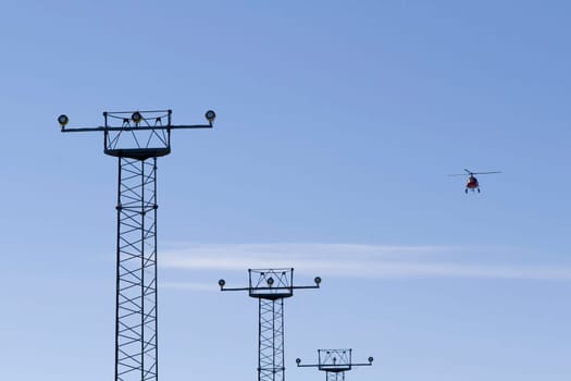 A helikopter taking off from Nuuk airport, Greenland.