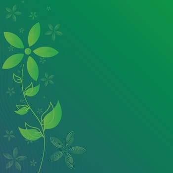 Abstract yellow and green flowers against a blue gradient.