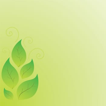 Green yellow gradient leaves against a similiar color background with dotted swirls.