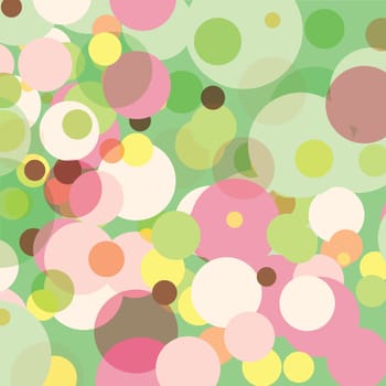 Pastel dots in random sizes against a pale green background.