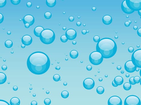 Random sized bubbles against a gradient blue background.
