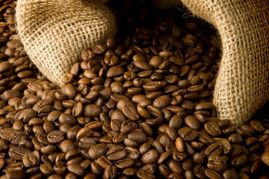 coffee beans coming out of  a canvas bag
