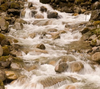Silky smooth water flows down a stream in the Cascade Mountains about an hour from Seattle.