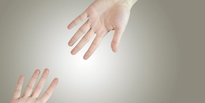 A man hand ask for help. Isolated on background.