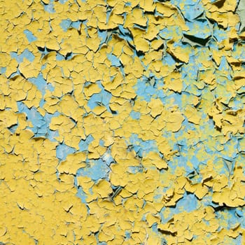 Yellow decayed concrete painted old wall texture
