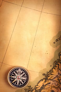 Compass on old map
