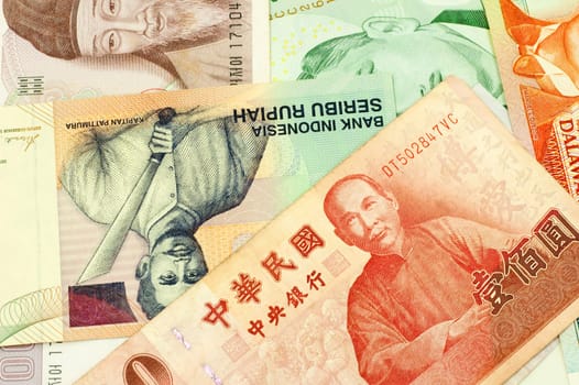 Currencies of Singapore, Taiwan, Korea, Brunei Darussalam and Indonesia.
