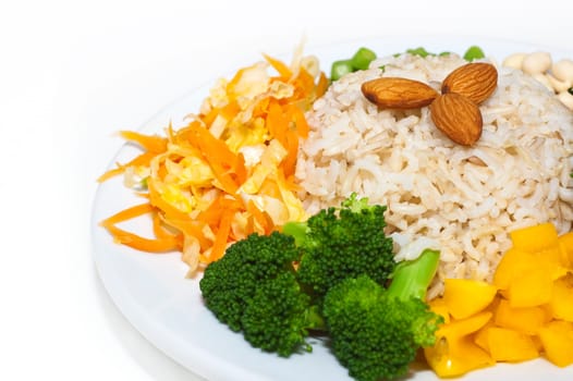 Healthy Asian Vegetarian dishes, brown rice and vegetables.