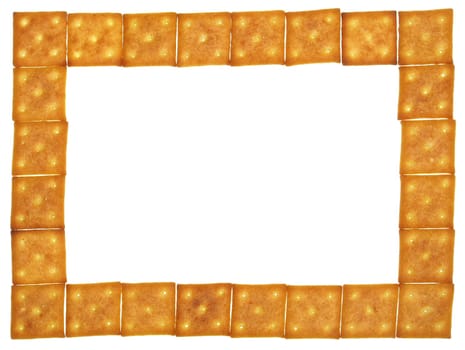 Frame of the crispy crackers on a white background