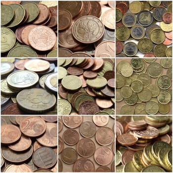 Euro money collage with coins (European currency)