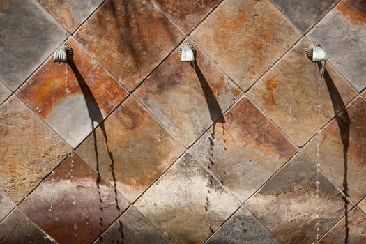 Beautiful Stone Wall Water Fountain Row Abstract.