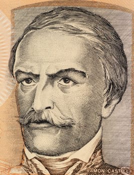 Ramon Castilla on 100 Intis 1987 Banknote from Peru. Caudillo and four time president.
