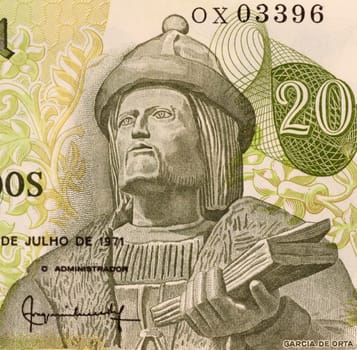 Garcia de Orta on 20 Escudos 1971 Banknote from Portugal. Physician, naturalist and pioneer of tropical medicine.