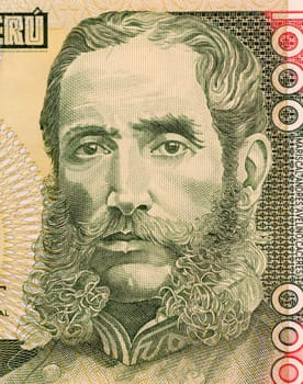 Mariscal Andres Avelino Caceres on 1000 Intis 1988 Banknote from Peru. National hero for leading the resistance against the Chilean occupation during the war of the pacific (1879-1883) and twice president.