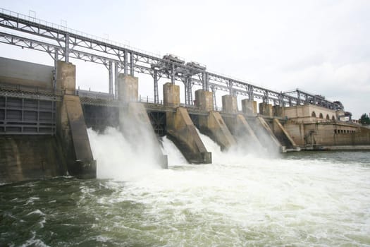 Horizontal view of the hydroelectric power plant from Dubasari (Moldova) located on Nistru river.