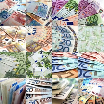 Euro money collage with many bank notes
