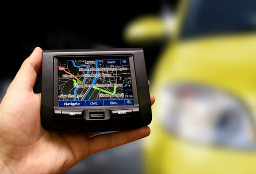 Gps in a man hand. Find your way !