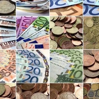 Euro money collage with notes and coins