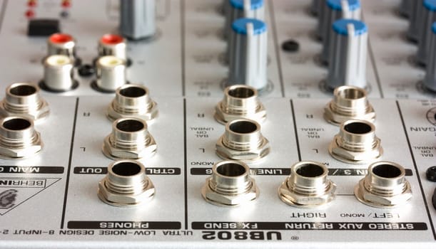 compact audio mixer, rear view
