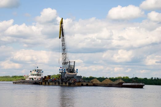 Transportation cargo by river ship