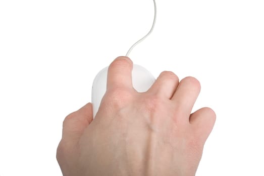 Computer mouse with a hand isolated over white