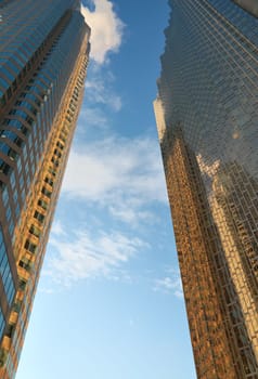 blue sky of freedom between two skyscrapers