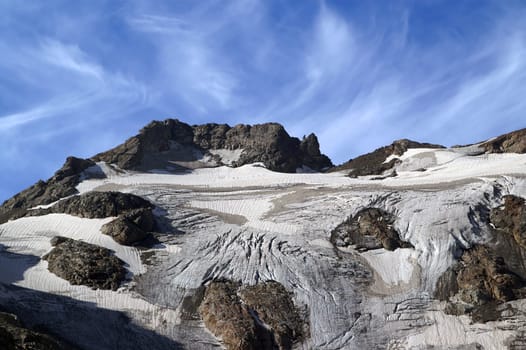 Caucasus Mountains covered with snow and ice