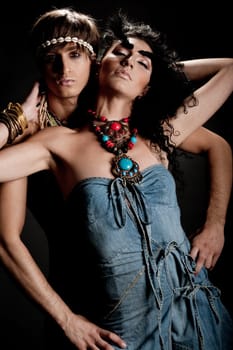 Young lady embracing her man
