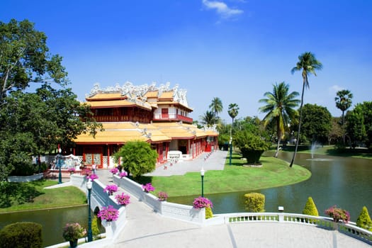 The Royal Residence (Phra Thinang) of the Thai Royal Summer Palace of Bang Pa-In, near Ayutthaya and Bangkok.