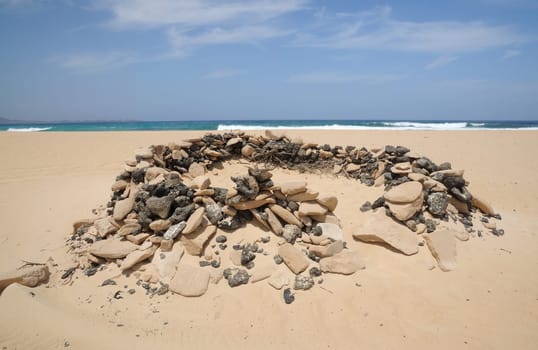 Windbreak on the beach of Fuerteventura, Spain