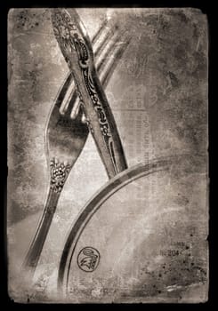 Silver tablewares in retro, oldfashioned style stillife.