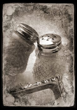 Salt-n-pepper, old style retro still life. Old photography styled