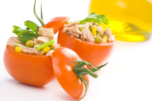 tomatoes stuffed with tuna celery peas corn and soybeans