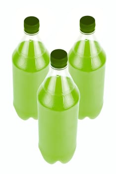 Three Green Juice bottle isolated over white background