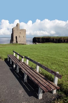 benches with a view of atlantic and castle in ballybunion