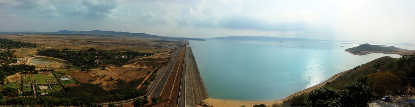 Panoramic view of a dam, Hirakud Dam