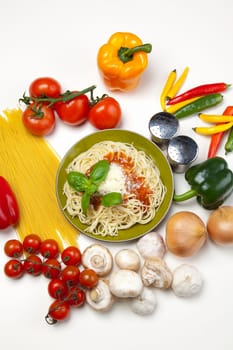Pasta with tomato sauce basil and grated parmesan