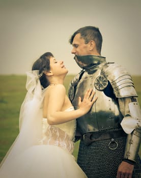 long-awaited meeting / Princess Bride and her knight / retro style toned
