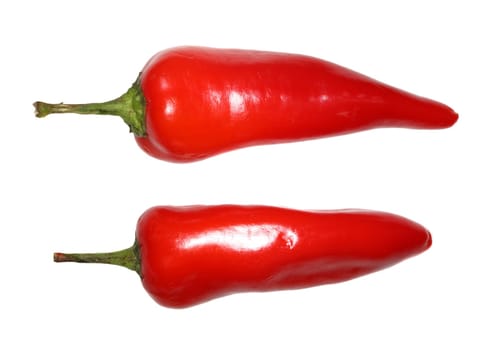 Red hot chili peppers on isolated white background