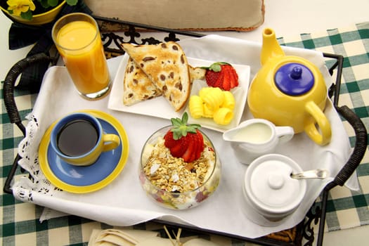 Delicious hearty breakfast tray ready to serve.