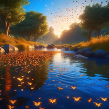 Butterflies over the river. Image created by AI