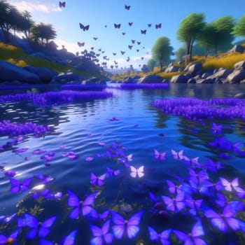 Butterflies over the river. Image created by AI
