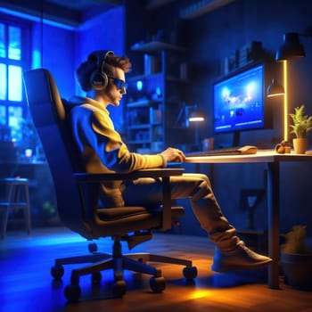 Gamer at the computer. Image created by AI
