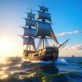 A ship at sea. Image created by AI