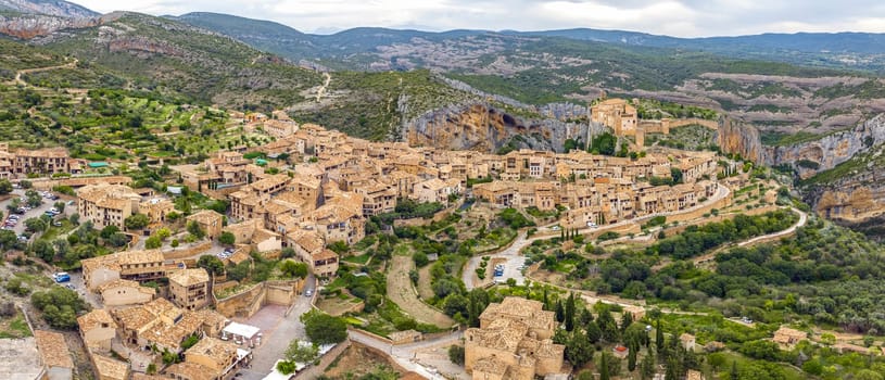 Alquezar historic village in Huesca, Aragon, Spain. Once a Moorish hill fort, the village is now dominated by the church of Santa Maria. Nominated Pretty Town