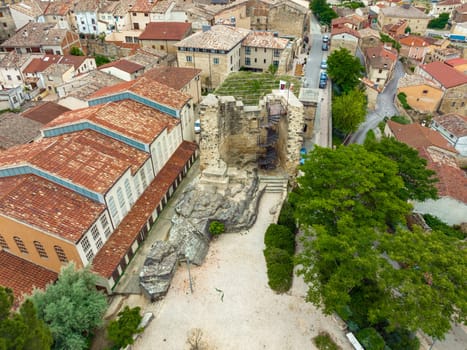 Aerial view of the remains of the Castle of Briones, La Rioja Spain Named Beautiful town